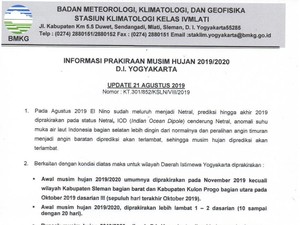 BMKG Prakirakan Awal Musim Hujan di DIY Melambat, Ini Sebabnya