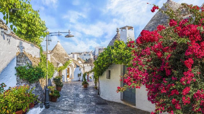 Alberobello in Puglia in Italy is a UNESCO village famous for its trullis and is full of small souvenir shops, september 2016