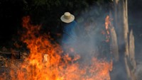 Kegelapan pada siang hari itu, yang berlangsung selama sekitar satu jam, terjadi setelah angin kuat membawa asap dari kebakaran hutan di negara bagian Amazonas dan Rondonia, yang berjarak lebih dari 2.700km dari Sao Paolo. REUTERS/Bruno Kelly.