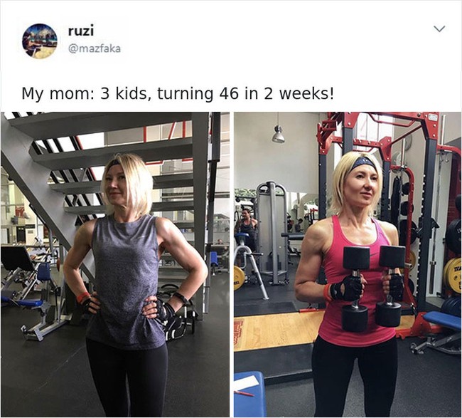 Banyak ibu-ibu cantik yang masih menjaga tubuhnya dengan berolahraga meski punya banyak anak. Seperti wanita 46 tahun dengan tiga anak yang punya tubuh berotot. Foto: Twitter