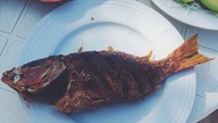Kelihatan sangat buruk tapi terasa sangat enak, tulis Lauren di unggahan foto ini. Ia menikmati ikan bakar untuk makan malam. Foto: Instagram laurenhashianofficial
