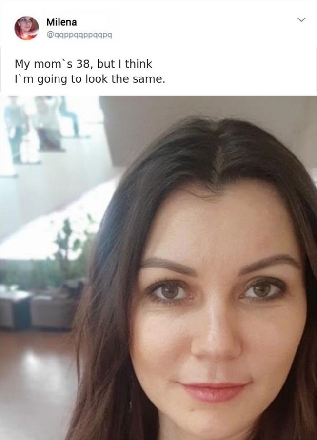 Punya ibu cantik dan awet muda, beberapa wanita percaya bahwa mereka juga akan menua dengan elagan. Tanpa makeup tebal, wanita ini pun cantik di usia 38 tahun. Foto: Twitter