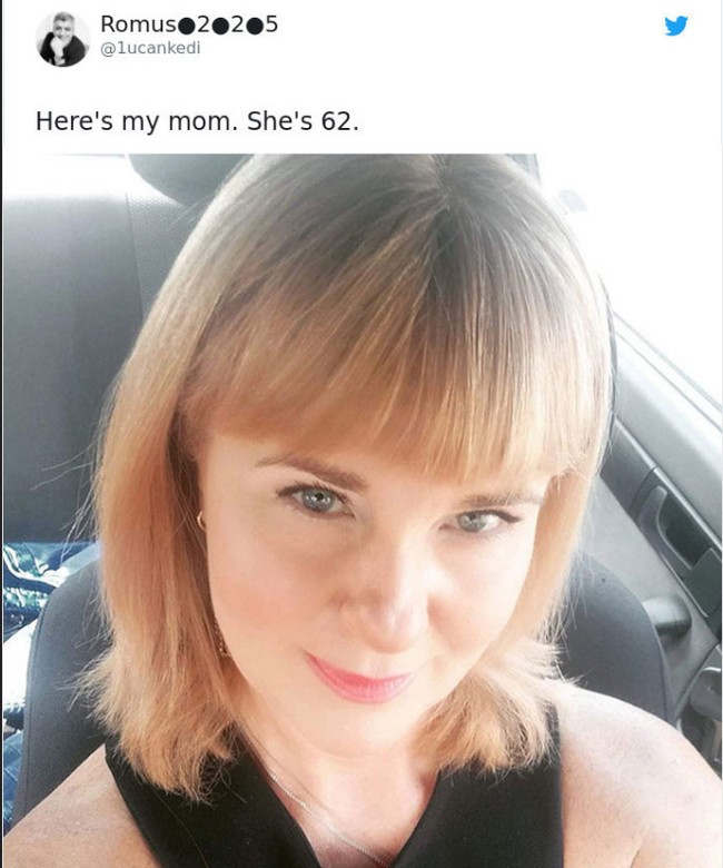 Netizen lain pun mulai membalas unggahan tersebut dengan foto ibu mereka yang tak kalah menawan. Sulit dipercaya jika wanita ini sudah berusia 62 tahun. Foto: Twitter