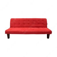 Sofa minimalis dengan warna merah dan model sederhana.