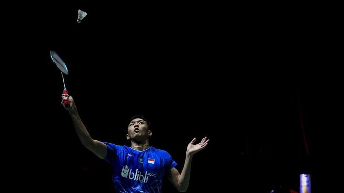 Jonatan Christie melangkah ke babak kedua Denmark Open 2019 (Foto: Hafidz Mubarak A/aww/Antara)