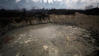 Seekor ular harus bersembunyi di dalam kubangan lumpur agar tak terpanggang api. Reuters/Ueslei Marcelino.