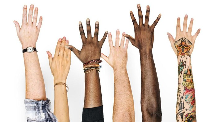 Diversity hands raised up gesture