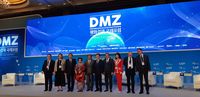Megawati Soekarnoputri saat menjadi pembicara kunci di DMZ Korsel-Korut