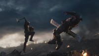 Pertarungan menakjubkan antara Captain America dan Thanos ternyata hanya terlihat biasa saja tanpa visual efek. Dok. Walt Disney Pictures