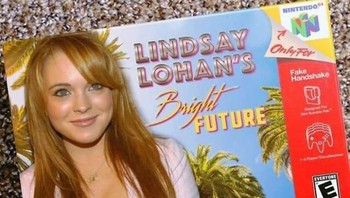 Lindsay Lohan, yang digambarkan di kotak cartidge Nintendo 64 ini, pernah dianggap punya masa depan cerah sebagai seleb -- ia punya Bright Future. Tetapi kariernya lantas jeblok karena sejumlah masalah personal. (Foto: via Boredpanda.com)