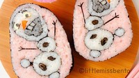 Bentuknya tak seukuran sushi biasa, sushi jumbo ini menampilkan karakter Olaf. Dilengkapi nasi berwarna pink yang imut banget. Foto: Istimewa