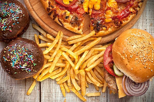collection of junk food
