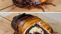 Jika tak dipotong, mungkin semua orang akan lari karena menganggap kue ini adalah kecoa raksasa sungguhan. Foto: Istimewa