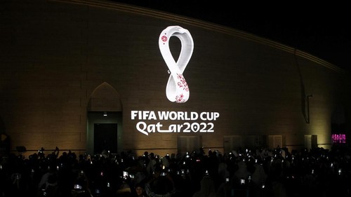 The tournaments official logo for the 2022 Qatar World Cup is seen on the wall of an amphitheater, in Doha, Qatar, September 3, 2019. REUTERS/Naseem Zeitoun