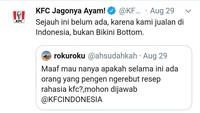 KFC sering mengunggulkan 11 bumbu rahasia yang membuat racikan ayamnya enak. Tapi ada saja yang membandingkan resep rahasia KFC dengan resep rahasia Craby Patty yang ada di Bikini Bottom. Foto: twitter @kfcindonesia