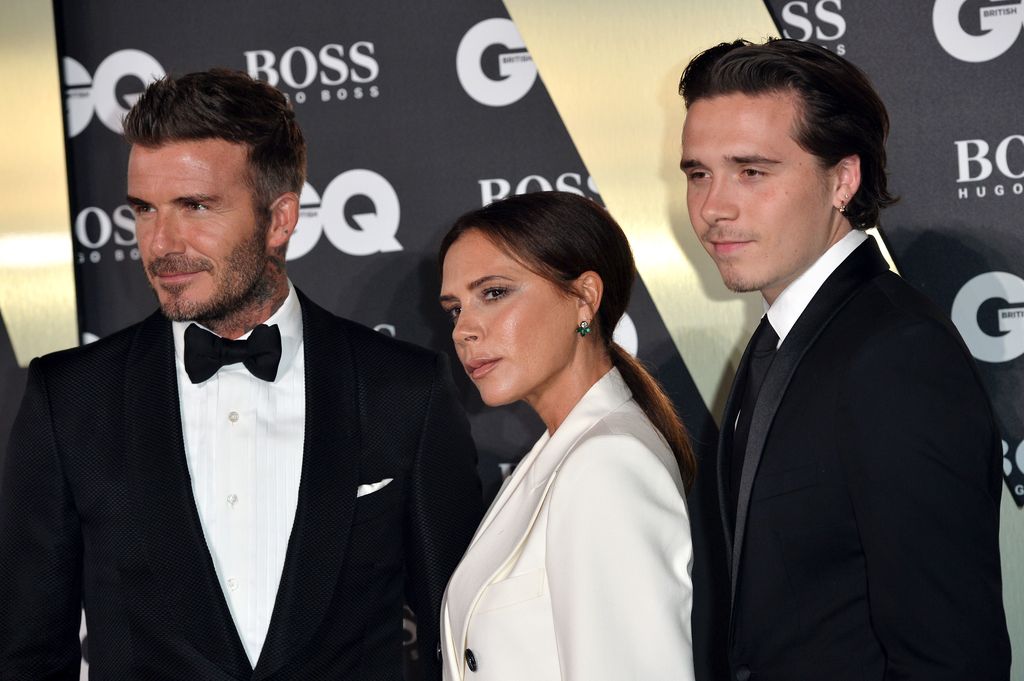 LONDON, ENGLAND - SEPTEMBER 03: David Beckham, Victoria Beckham and their son Brooklyn Beckham attend the GQ Men Of The Year Awards 2019 at Tate Modern on September 03, 2019 in London, England. (Photo by Jeff Spicer/Getty Images)