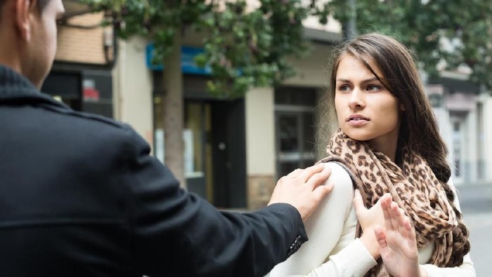 woman raised her hand for dissuade, campaign stop violence against women. Asian woman raised her hand for dissuade with copy space, black and white color