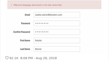 Netizen bernama Natalie Weiner ini curhat karena sulit bikin akun online akibat nama belakangnya yang jika diterjemahkan berarti sosis, dengan makna slang berarti kemaluan. (Foto: via Boredpanda.com)