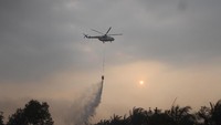 Badan Nasional Penanggulangan Bencana (BNPB) terus melakukan upaya pemadaman dengan helikopter. ANTARA FOTO/Bayu Pratama S.