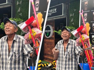 Minum Milk Tea Pertama Kali, Kakek Penjual Sapu Ini Viral