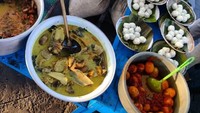 Salah satu penjual nasi penggel yang sudah siap dengan nasi yang ditaruh piring. Tinggal tambah sayur dan lauk. Foto : Instagram @adiba_agustin