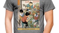 Bukan spanduk, kaos yang satu ini menggambarkan suasana warung pecel lele. Ada orang yang terlihat sedang makan juga. Foto: istimewa