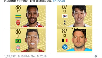 Yang ini merasa rating Firmino tidaklah tepat. (Foto: Internet/Twitter)