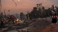 Api tampak menyala di sejumlah lumbung padi milik warga. Antara Foto/Muhammad Bagus Khoirunas.
