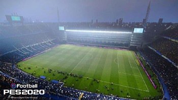 Stadion PES 2020 saat bermandikan cahaya lampu di malam hari. (Foto: Dok. PES 2020/Konami)