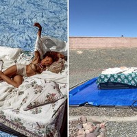 Untuk seolah-olah sedang tidur di tengah lautan, Kihmberlie menyulap taman berbatu menjadi tempat pemotretan. Hasilnya pun menakjubkan. Foto: Instagram @kihmberlie