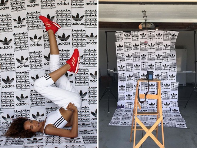 Dalam foto untuk Adidas, Kihmberlie membuat backdrop sendiri di garasinya. Foto: Instagram @kihmberlie