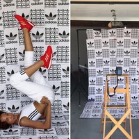 Dalam foto untuk Adidas, Kihmberlie membuat backdrop sendiri di garasinya. Foto: Instagram @kihmberlie