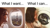 Maunya sih memandang menara Eiffel dari balik jendela pesawat terbang. Apa daya cuma bisa memandangi cucian dari balik jendela mesin cuci. (Foto: via Boredpanda.com)