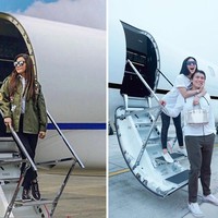 Syahrini dan Maia pernah berpose di depan pintu pesawat jet yang akan mereka naiki. Gaya minimalis memakai baju putih dan sneakers sama-sama jadi pilihan keduanya. Khusus untuk Maia, dia menambahkan jaket parka di balik busananya. Foto: Instagram @princessyahrini, @maiaestiantyreal