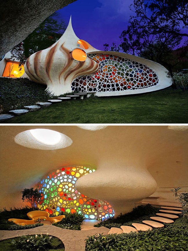 9. Rumah Kerang  Rumah karya Arquitectura Organica ini sangat unik karena bentuknya yang menyerupai cangkang kerang raksasa. Rumah milik keluarga muda Gaudi dan Frank Lloyd Wright ini terletak di kota Meksiko. (Foto: Dok. Boredpanda)