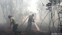 Lokasi yang terbilang cukup parah ini memang berada di atas lahan gambut. Para petugas pun terus berjibaku dalam memadamkan api.