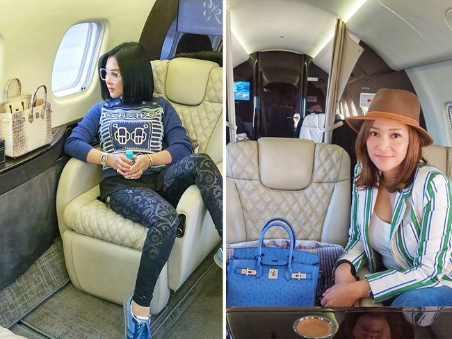 Seperti inilah gaya Maia Estianti dan Syahrini saat naik pesawat jet pribadi. Dikenal sama-sama sebagai kolektor tas Hermes, keduanya tak lupa membawa tas berharga ratusan juta hingga miliaran tersebut saat naik pesawat jet.Foto: Instagram @princessyahrini, @maiaestiantyreal