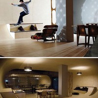 2. Rumah Skateboard Sesuai dengan namanya, rumah ini memungkinkan kamu bermain skateboard hampir di semua sisi rumah. Sang arsitek, Pierre Andre Senizergues, memang mendesain rumah ini untuk bermain skateboard. Pierre yang juga seorang pemain skateboard andal ini rencananya membangung rumah tersebut di Malibu, California, AS. (Foto: Dok. Boredpanda)