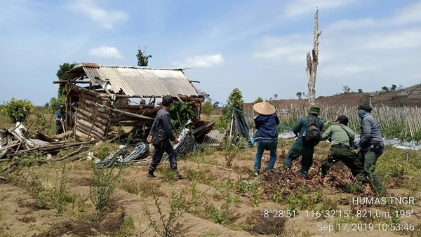 Perobohan gubuk kerja dan pembersihan kawasan hutan dilakukan setelah batas waktu yang telah ditetapkan sebelumnya, yakni 1 x 24 jam dari tanggal 14 September lalu (BTNGR/Instagram) Perobohan gubuk kerja dan pembersihan kawasan hutan dilakukan setelah batas waktu yang telah ditetapkan sebelumnya, yakni 1 x 24 jam dari tanggal 14 September lalu (BTNGR/Instagram)