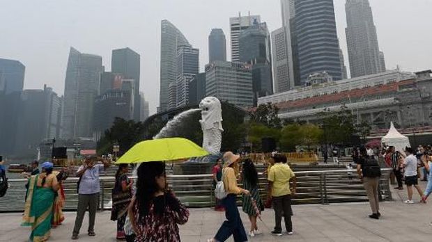 Suasana di Merlion Park, Singapura