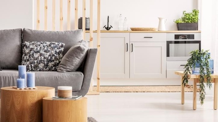 Scandinavian classic kitchen with wooden and white details, minimalistic interior designScandinavian classic kitchen with wooden and brown details, minimalistic interior design