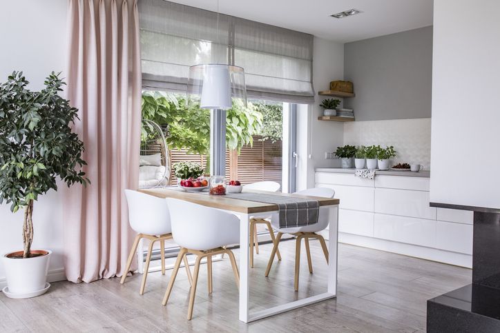 Scandinavian classic kitchen with wooden and white details, minimalistic interior designScandinavian classic kitchen with wooden and brown details, minimalistic interior design