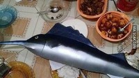 Wah lauknya jumbo nih. Ikan sebesar tu pasti enak tapi kalau cuma mainan ya nggak akan bisa kenyang dong. Foto: istimewa