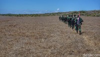 Satgas Pengamanan Pulau Terluar menyisir padang savana dan siap memasuki hutan (Afif Farhan/detikcom)