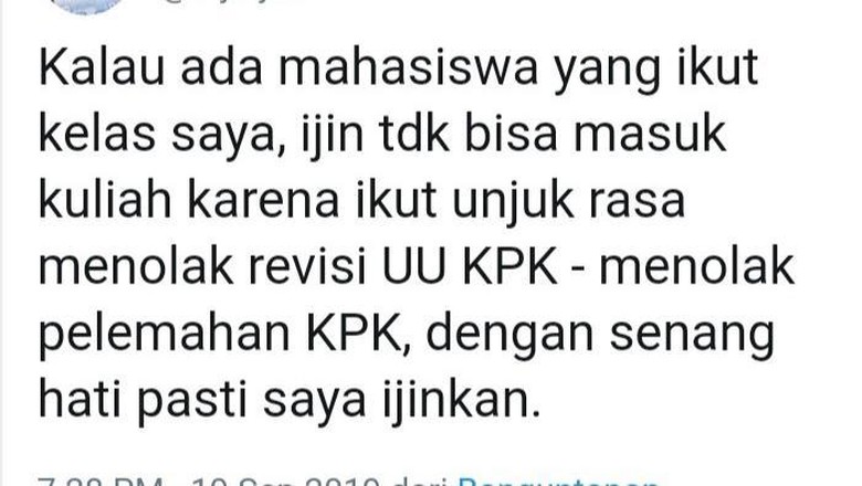 Dosen UMY Ini Izinkan Mahasiswanya Bolos demi Demo Tolak Revisi UU KPK Dosen UMY Ini Izinkan Mahasiswanya Bolos demi Demo Tolak Revisi UU KPK