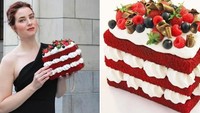 Jangan dimakan, ini bukan kue red velved. Hanya tas yang berbentuk kue red velved lengkap dengan topping buah-buahan. Foto: Pinterest