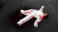 Salah seorang peserta aksi melakukan aksi teatrikal di sela-sela gelaran aksi peduli iklim di Hungaria. Istimewa/Bernadet Szabo/Reuters.