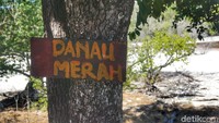 Pulau Ndana hanya dihuni oleh Satgas (Satuan Tugas) Pengamanan Pulau Terluar dari kesatuan TNI. Mereka pun membuat sendiri penanda tulisan Danau Merah ini (Afif Farhan/detikcom)