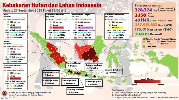 Sejumlah hotspot di Sumatera dan Kalimantan berkurang setelah hujan buatan turun