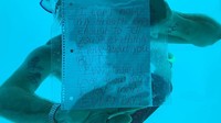 Momen ini direkam oleh Antoine dengan telepon genggamnya. Saat Weber mendekati jendela kamar bawah laut, dia mengeluarkan catatan bertuliskan: Aku tidak bisa menahan napas cukup lama untuk memberitahu semuanya yang saya sukai darimu TAPI... semuanya aku suka darimu aku mencintaimu lebih besar SETIAP HARI! Foto: FACEBOOK/KENESHA ANTOINE